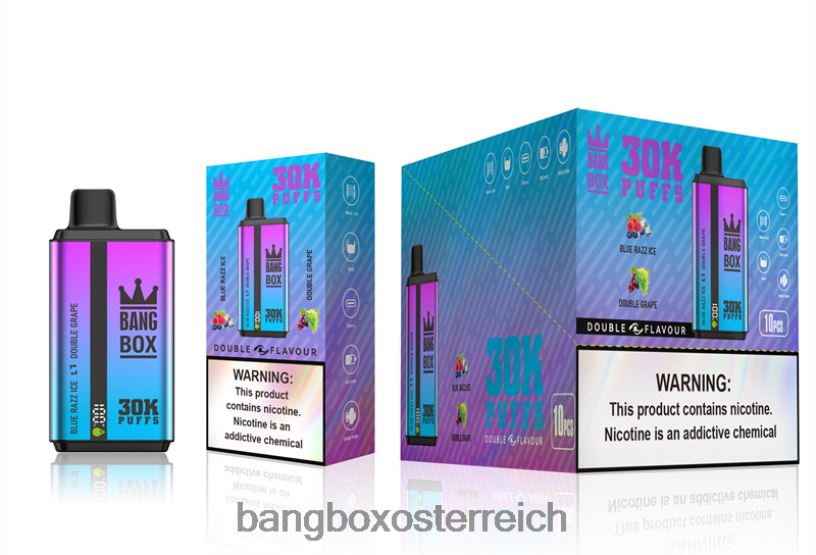 Bang Box Vape - Bang Box 30.000 Züge, zwei Geschmacksrichtungen Blue Razz Ice und Double Grape