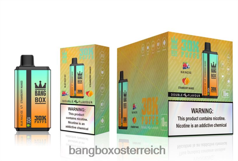 Bang Box Vape Kaufen - Bang Box 30.000 Züge, zwei Geschmacksrichtungen Blue Razz Ice und Erdbeermango